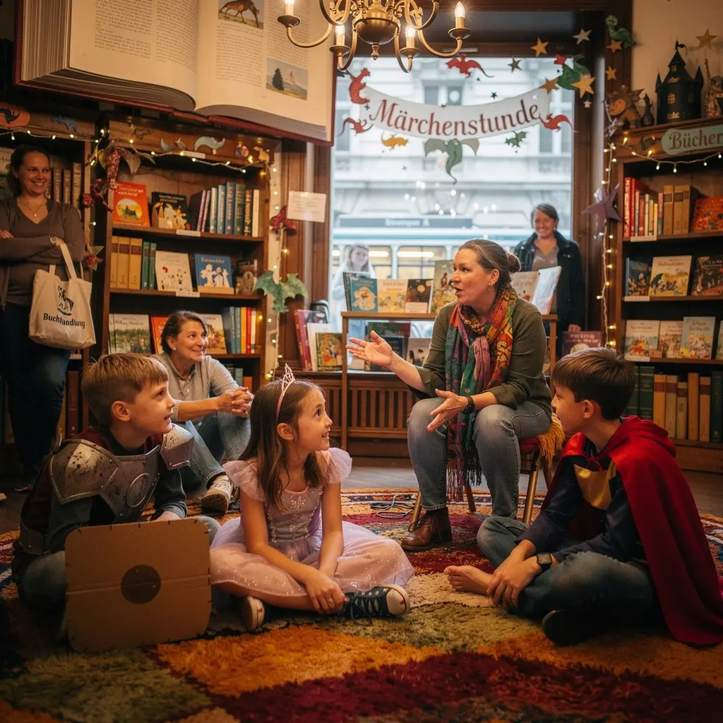 Ein fröhliches Kind, das in einem gemütlichen Lesesessel sitzt und ein Buch liest.