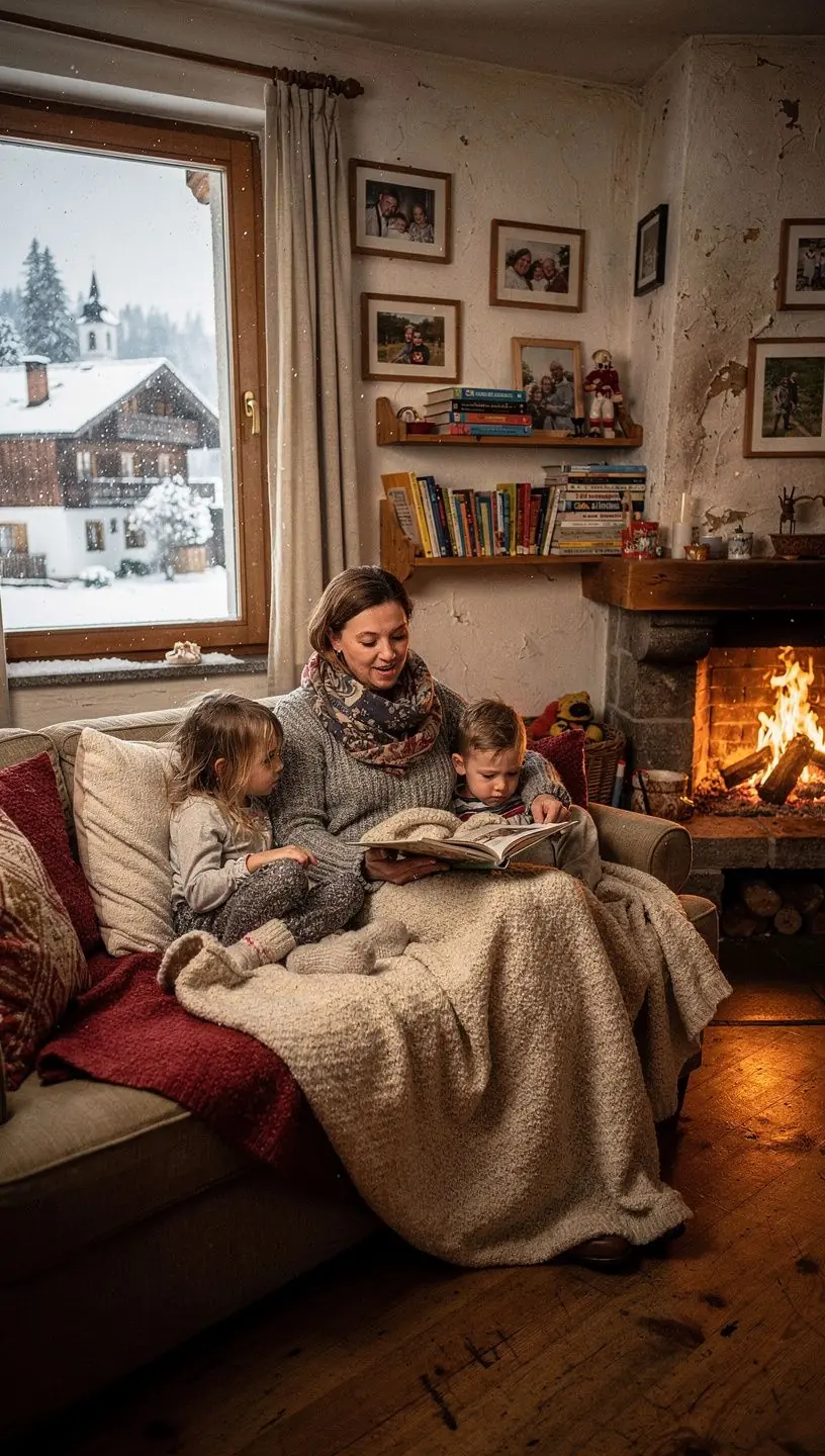Eine Gruppe von Kindern, die zusammen in einem gemütlichen Leseraum Bücher anschauen.
