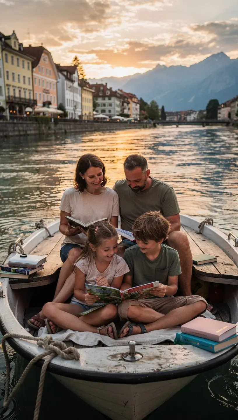 Ein offenes Kinderbuch mit bunten Illustrationen und großen, leserfreundlichen Buchstaben.